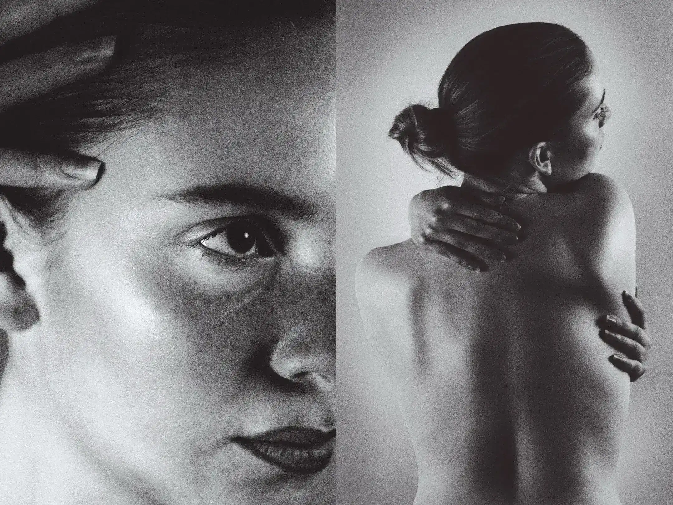 Tight study of skin and shoulder under hard direct flash