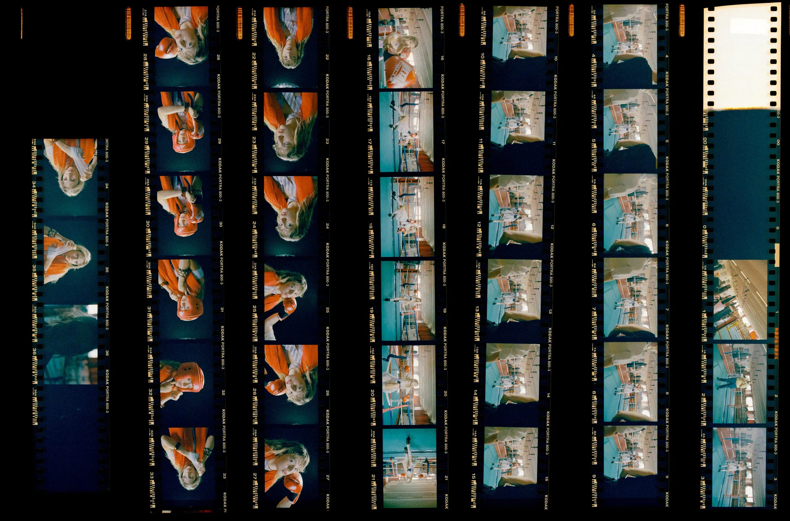 Contact sheet of the colour negative rolls shot at the boxing club