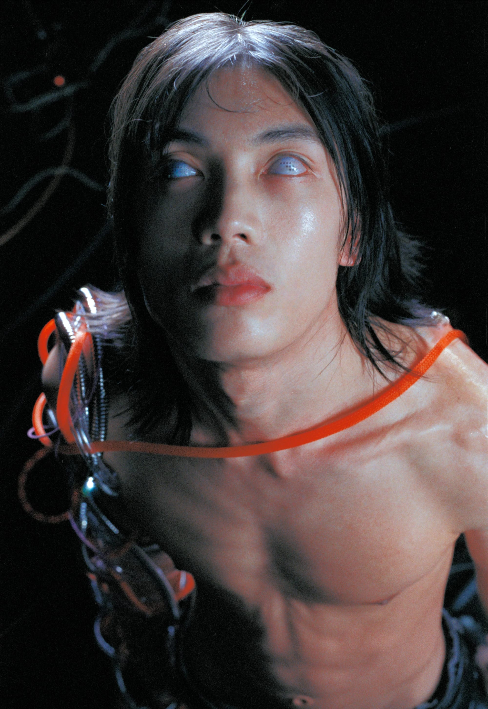 Cover frame of Resurgence, vertical portrait of the man and machine hybrid